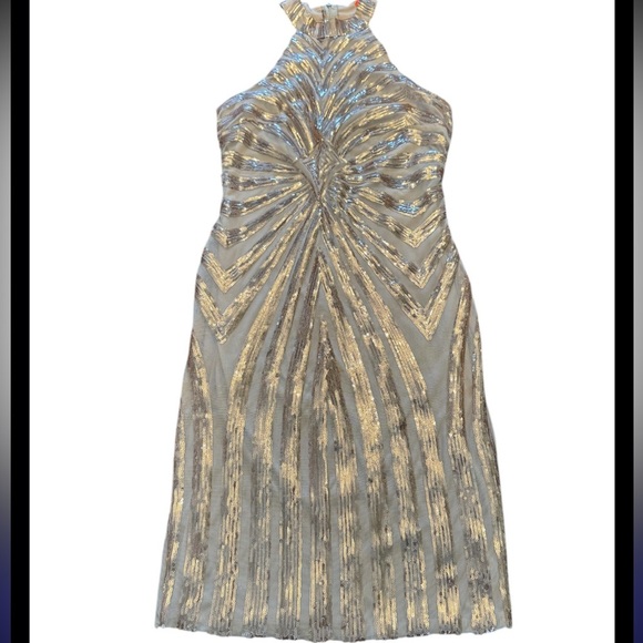 🟣 ROSE GOLD SEQUIN LINED SLEEVELESS MINI DRESS SIZE LARGE - Picture 1 of 6